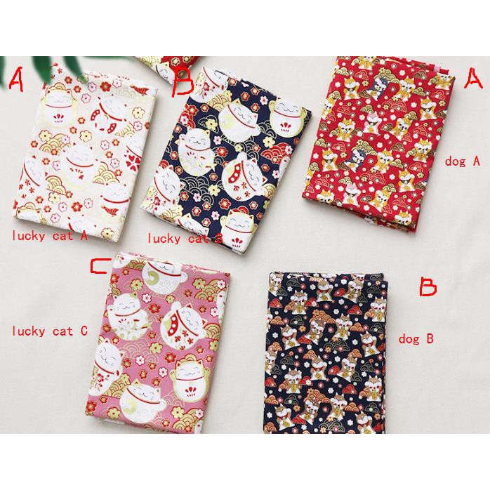 Maneki Neko Lucky Cat And Akita Dog 100 Cotton Fabric Dress Fabric Shopee Malaysia