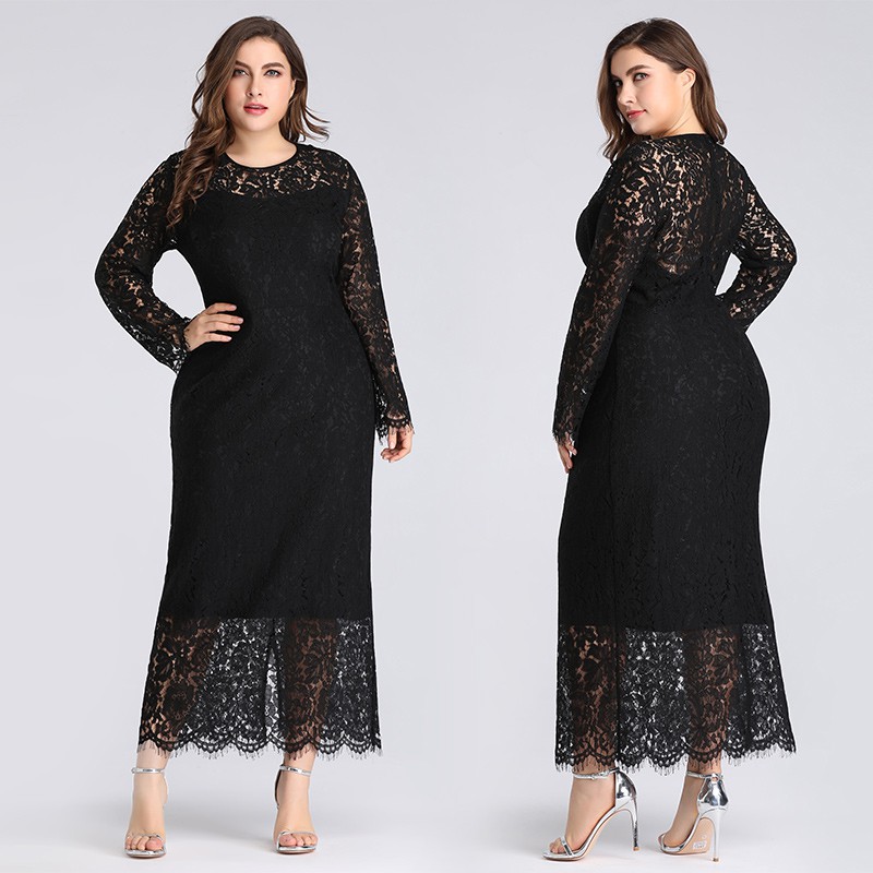 Plus Size Lace Long Sleeve Evening Formal Gown Dinner Party Maxi Dress 3077 Shopee Malaysia
