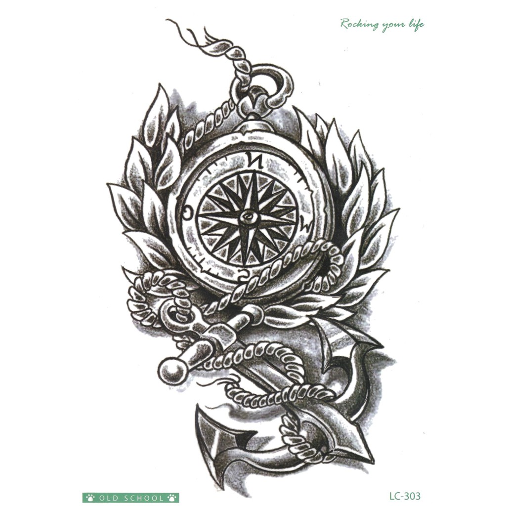 Lc303 Temporary Tattoo Stickers Compass Shopee Malaysia