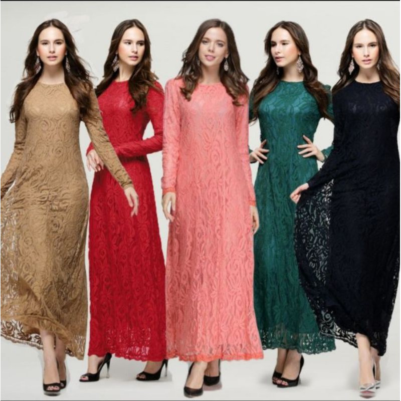 Women S Elegant Full Lace Long Sleeve Maxi Dinner Party Anniversary Dress Shopee Malaysia
