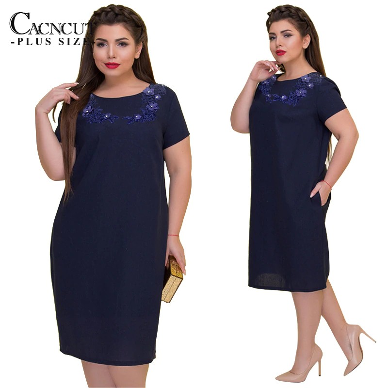 Loose Women Dresses Big Size 5xl 6xl Plus Size Dress Short Sleeve Office Midi Dress Large Size Elegant Party Shopee Malaysia