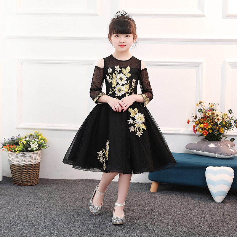 Gorgeous Exquisite Black Gold Wire Embroidery Flower Girl Dresses Kids Knee Length Pageant Birthday Holy Dress Formal Costume Shopee Malaysia