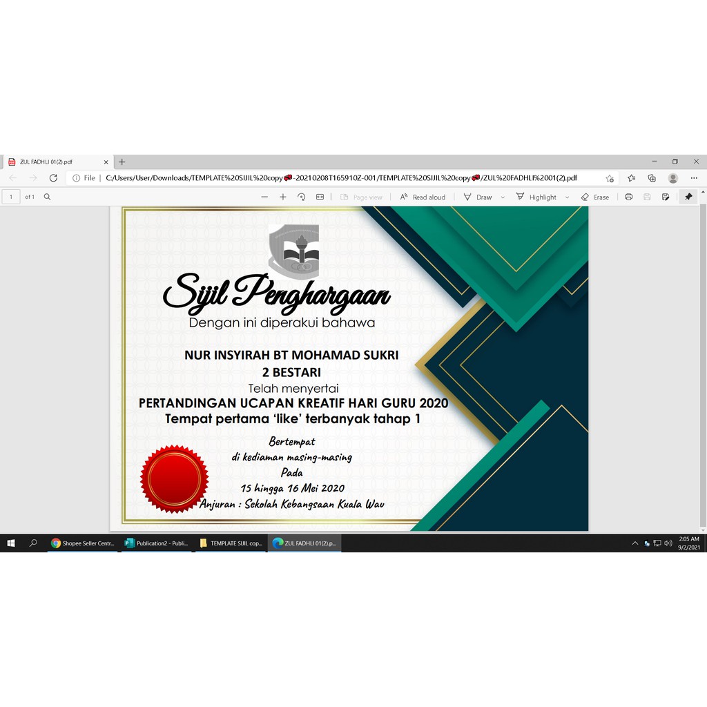 Download template terbaru 2020 dalam bentuk doc. Template Sijil Penghargaan Braydencxt