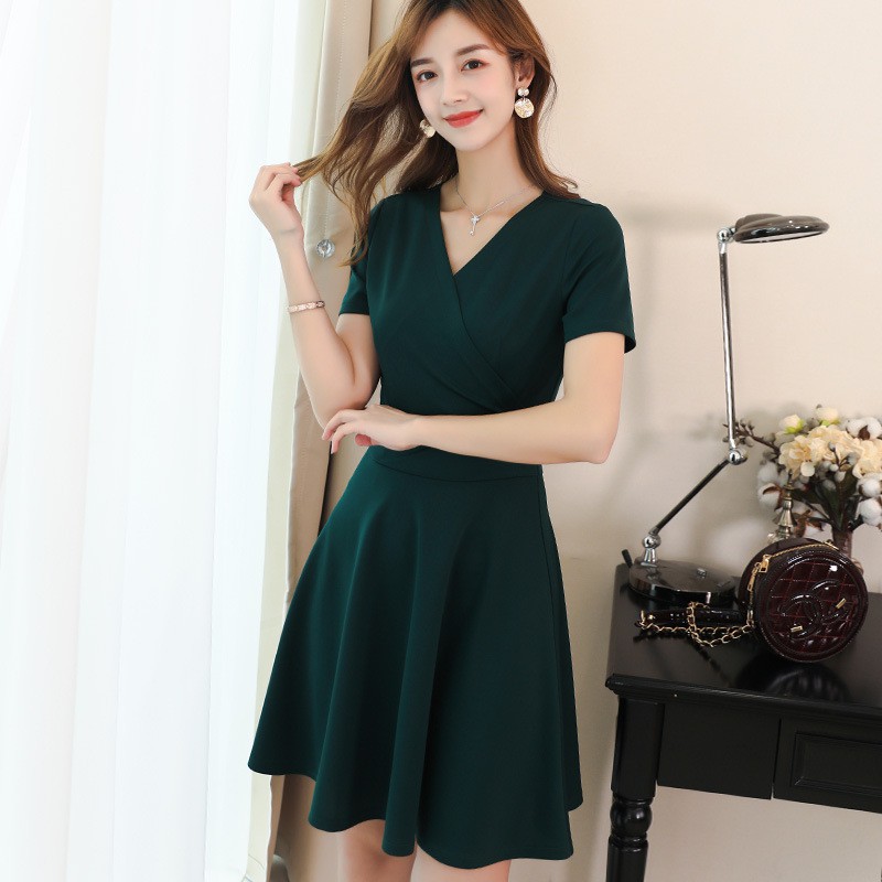 Korean Style Slim Midi Dress Solid Color Chic Dinner Dress Shopee Malaysia