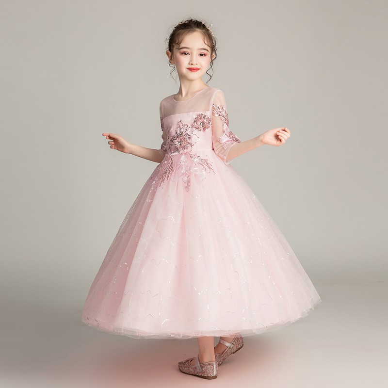 Wedding Girl Flower Bow Dress Lace Embroidery Princess Gown Baby Kids Long Dresses Birthday Party Gift Shopee Malaysia