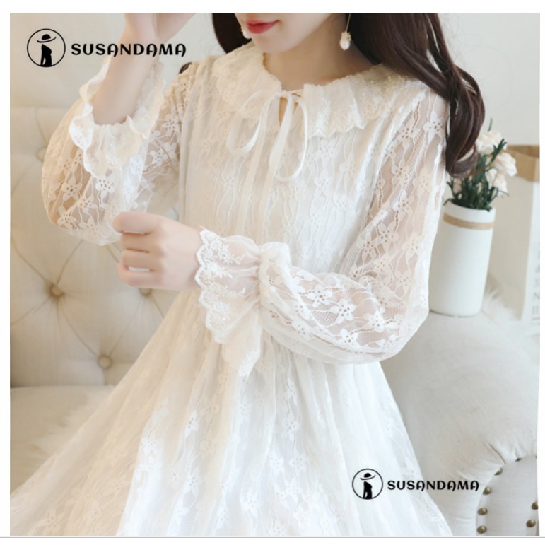 Chic Korean Elegant Women Dress Plus Size Slim White Lace Princess Long Sleeve Dinner Cocktail Birthday Party Dresses Shopee Malaysia