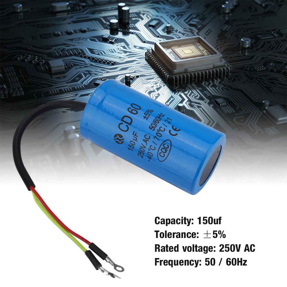 Cd60 Run Capacitor With Wire Lead 250v Ac 150uf 50 60hz For Motor Air Compressor