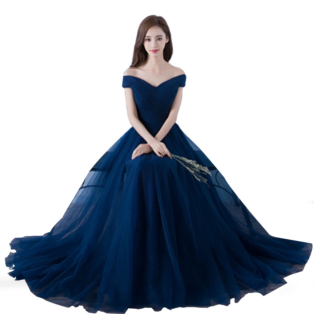 Women Dark Blue Bridesmaid Dress Long Sister Wedding Gown Dinner Evening Dresses Shopee Malaysia