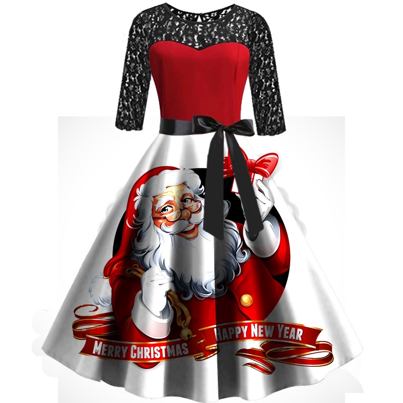 Long Sleeves Lace Work Women Ladies Fashion Christmas Party Dresses Shopee Malaysia