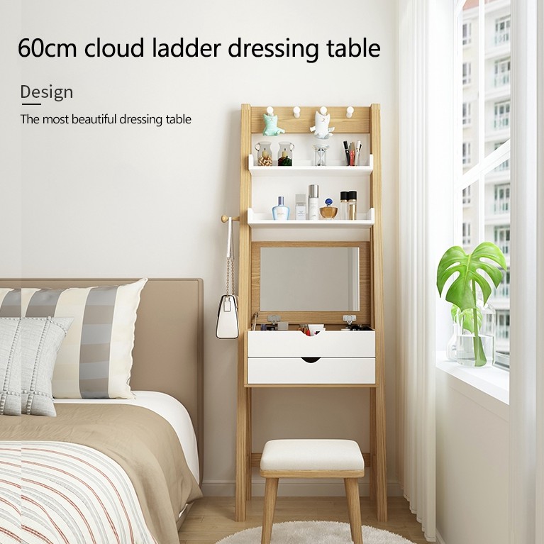 Ready Stock Solid Wood Dressing Table With Mirror Set Chair Bedroom Small Apartment Mini Simple Clamshell Dressing Table W046 Shopee Malaysia