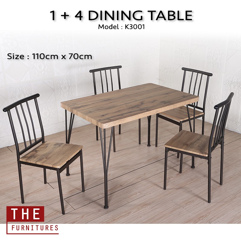 The L110cm Dining Table Set 1 4 With 3d Oak Wooden Texture Steel Legs Shopee Malaysia