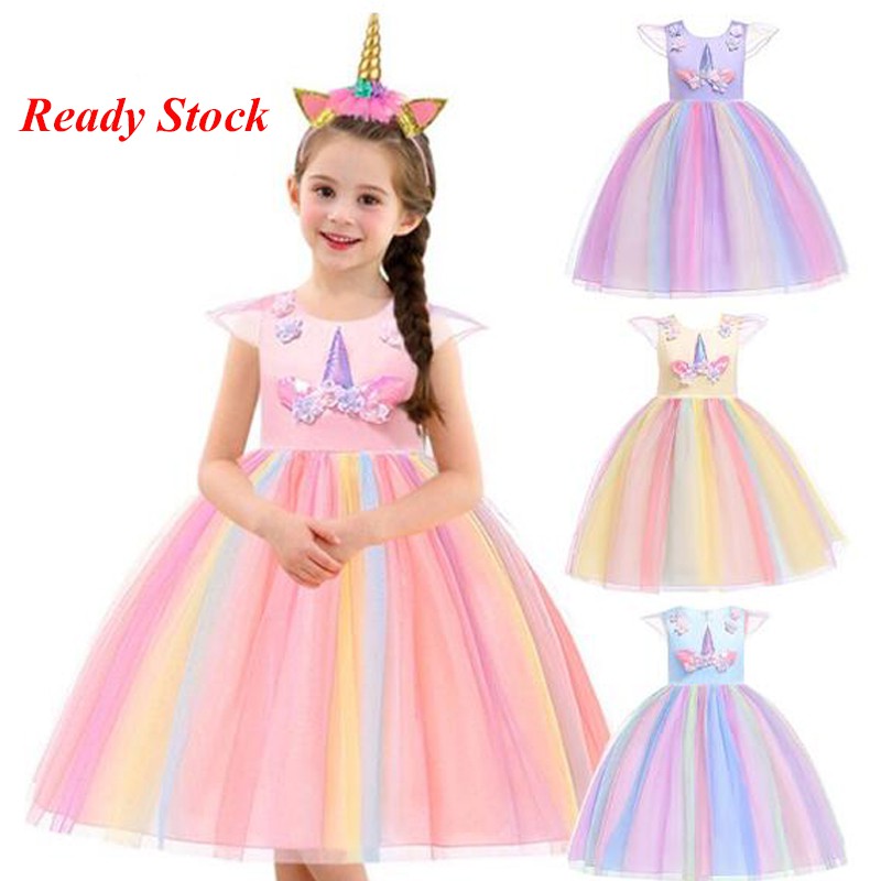 2020 Princess Party Dress Unicorn Party Girls Elegant Costume Dresses Shopee Malaysia