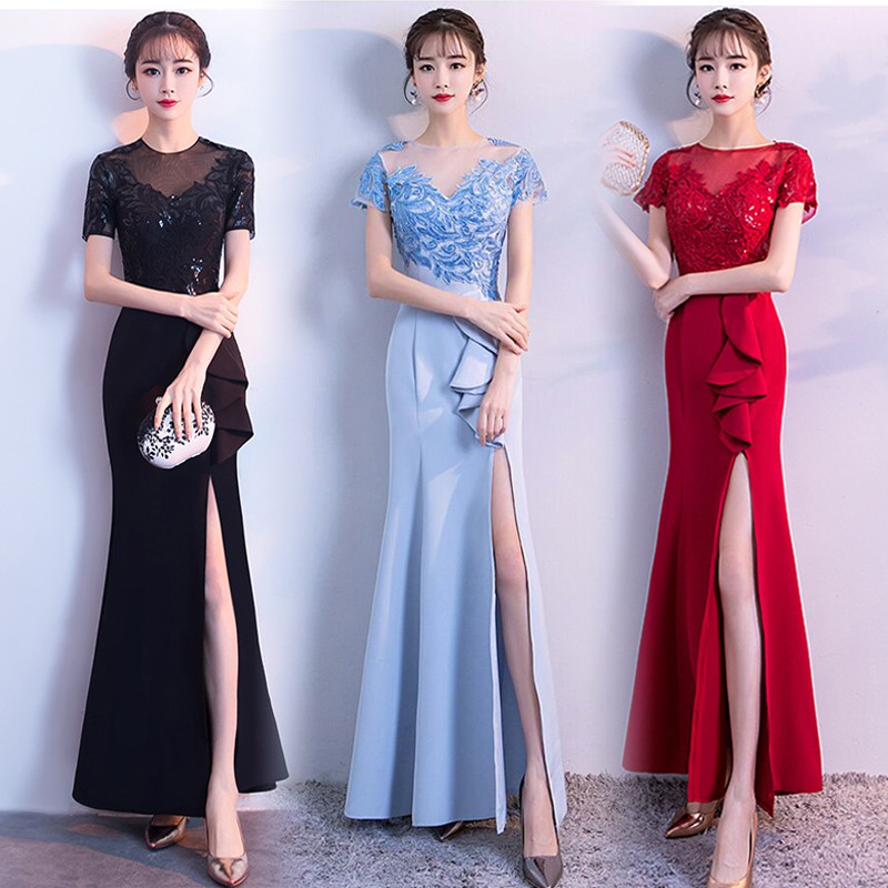 Women Short Sleeve Elegant Maxi Dress Wedding Dinner Party Gown Shopee Malaysia