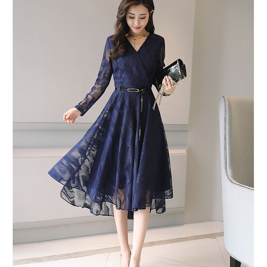 Elegant Lace Fashion Party Ol Designer Dress Dinner Prom Midi Dresses For Women Shopee Malaysia