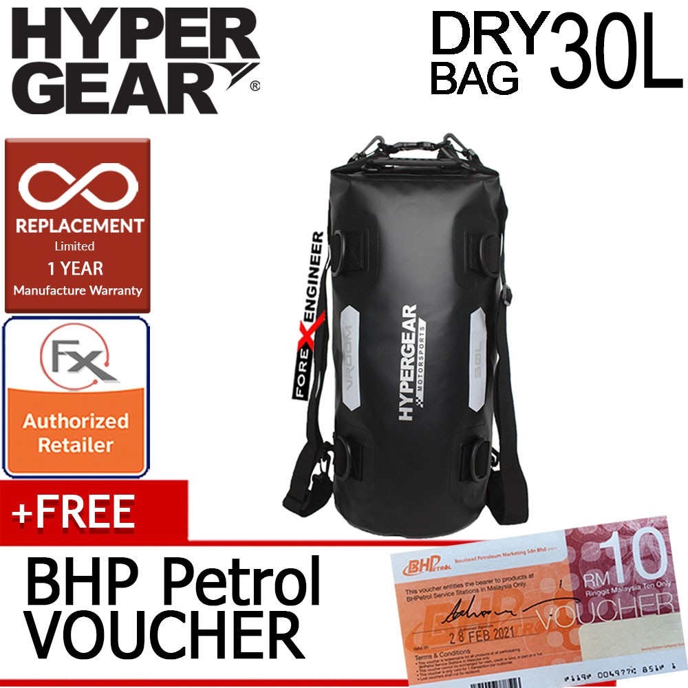 Hypergear Dry Bag Vroom 30l Ipx6 Waterproof With Strap Holders Included Black Barcode 301211 Shopee Malaysia
