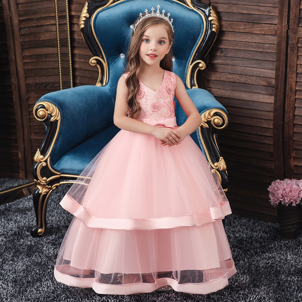 Infant Toddler Kids Baby Pageant Prom Formal Beading Pink Lace Dress Dieviete Lv