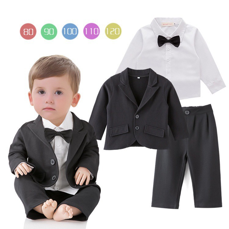 Ready Stock 3pcs Baby Boys Tuxedo Set Shirt Pants Jacket Clothes Outfits Infant Wedding Party Birthday Suit Black Formal Wear Shopee Malaysia