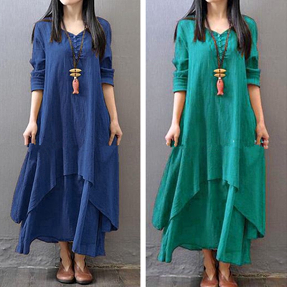 Plus Size Muslimah Dress Linen Summer Beach Dress Maxi Dress Shopee Malaysia