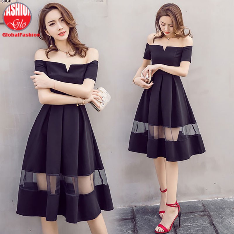 Elegant Korean Fashion Women Lady Mid Calf Formal Dinner Dress Shopee Malaysia