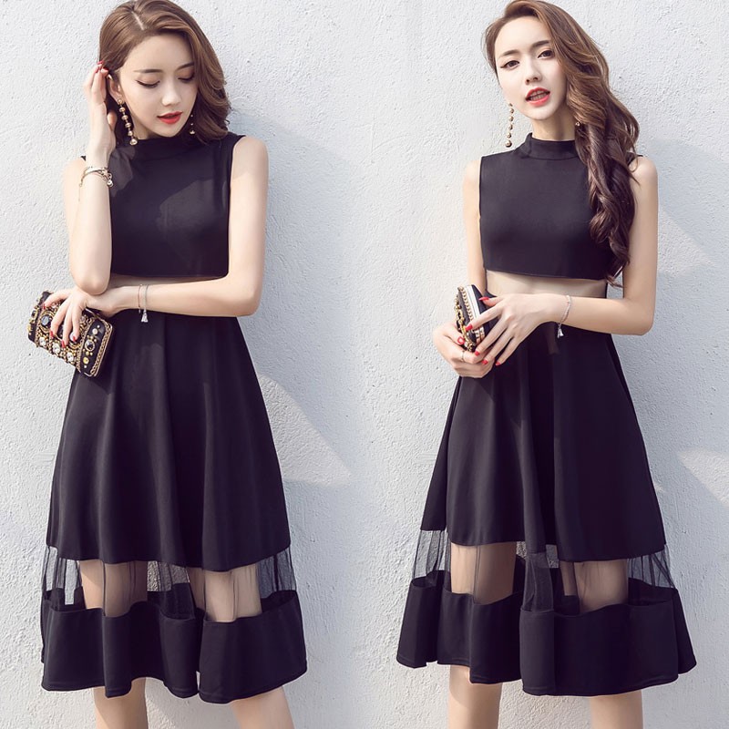 2018 Summer New Sleeveless Midi Mesh Dinner Dress Sexy Shopee Malaysia
