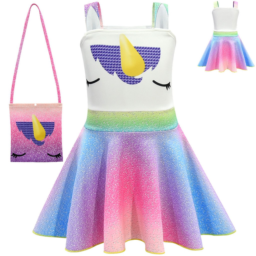 Kame Kid S Dress Birthday Dress Sleeveless Unicorn Dress Princess Dress Birthday Party Dress With Bag Pony Rainbow Skirt Christmas Birthday Costume Cosplay Party Dress H054 Shopee Malaysia