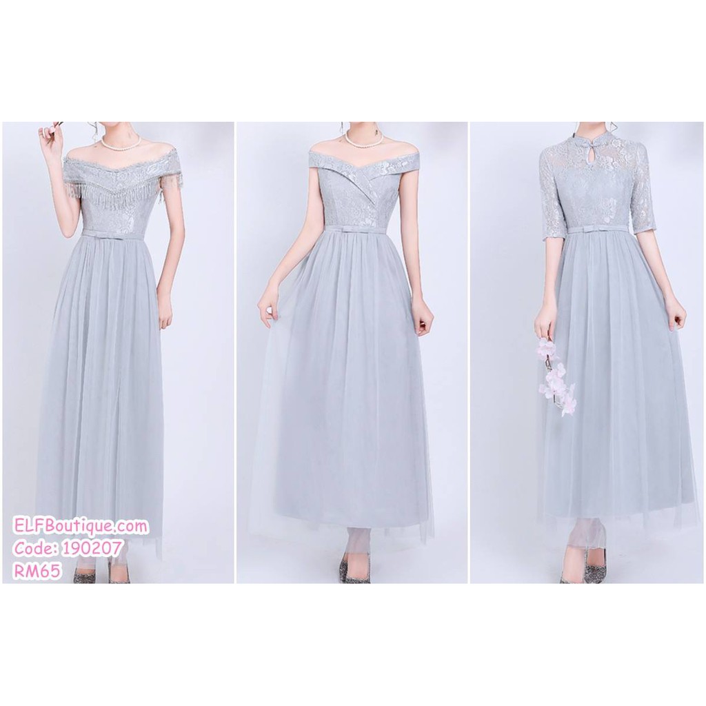 Grey Bridesmaid Dress Dinner Evening Gown Long Dress Shopee Malaysia