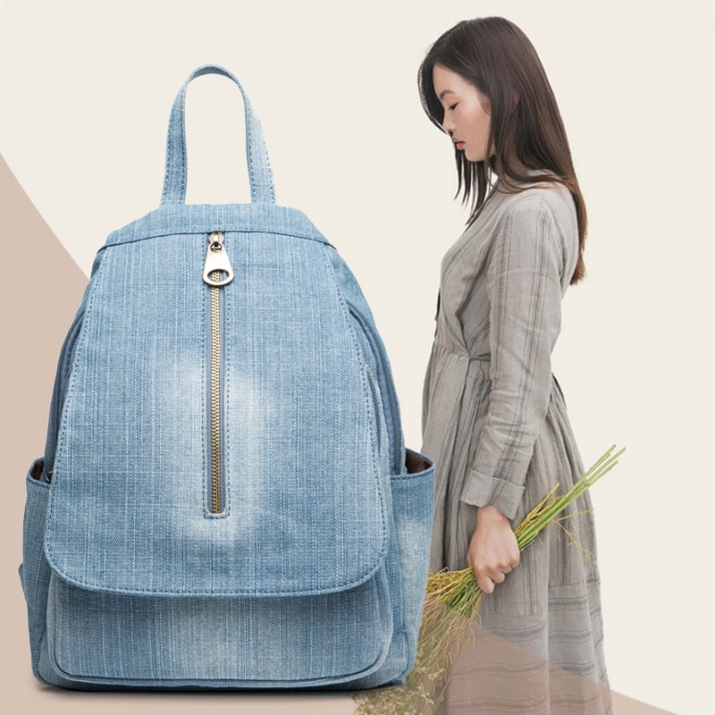 Blue Denim Canvas Backpack Women High Quality Bag Pack Big Capacity School Bag Jeans Travel Bag Shopee Malaysia