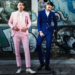 3 In 1 Men S Pink Royal Blue Groom Wedding Formal Business Suits Wear Coat Shopee Malaysia