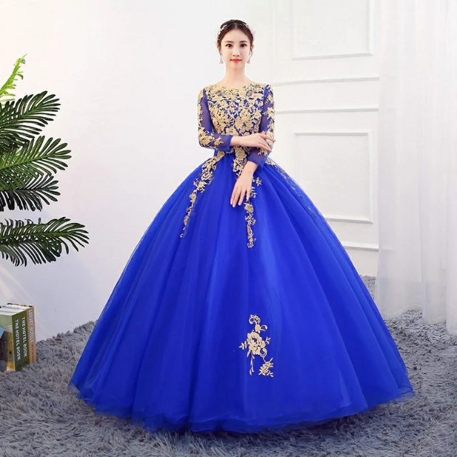 S 2xl Royal Blue Long Sleeve Muslim Muslimah Bride Puffy Pre Wedding Dinner Puffy Prom Dress 8 Shopee Malaysia