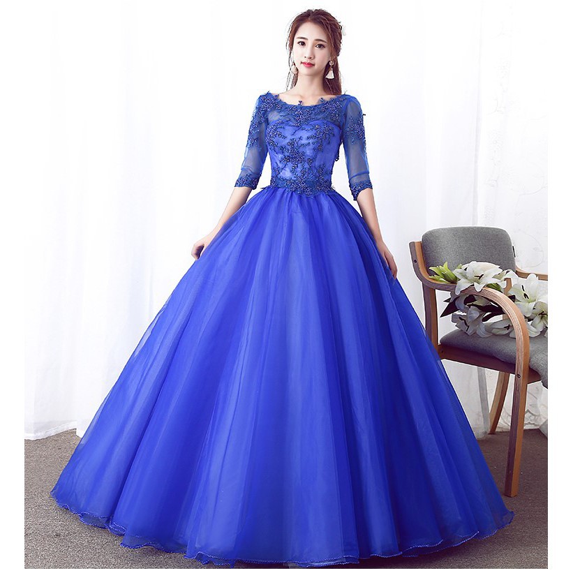 Your wedding day is one of them so you'll want to look your best. S 3xl Royal Blue Long Sleeve Floral Puffy Bridal Muslimah Pre Wedding Dress 8 Shopee Malaysia