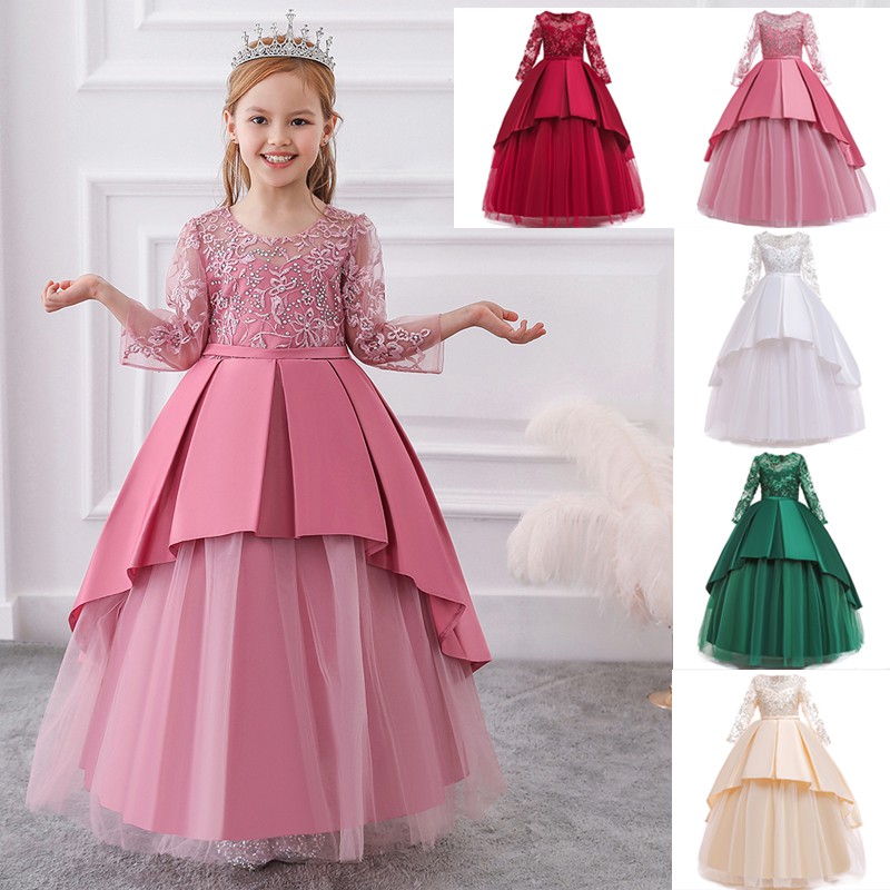 2020 Long Sleeve Party Evening Dress Kids Girl Children Pageant Prom Princess Dress Girls Dress 4 14 Years Shopee Malaysia