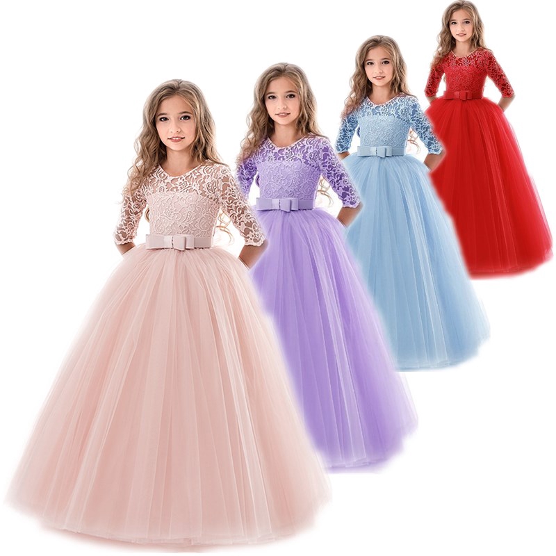 Kids Flower Girls Wedding Dress For Girl Party Dresses Lace Princess Summer Teenage Children Princess Dress Shopee Malaysia