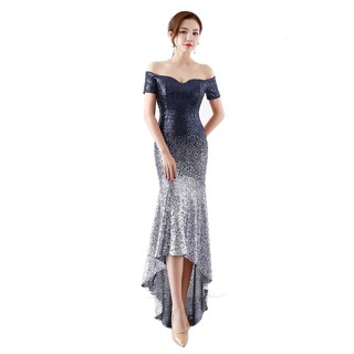 Sweetheart Off Shoulder Contrast Color Sequin High Low Below Knee Length Party Dress Shopee Malaysia
