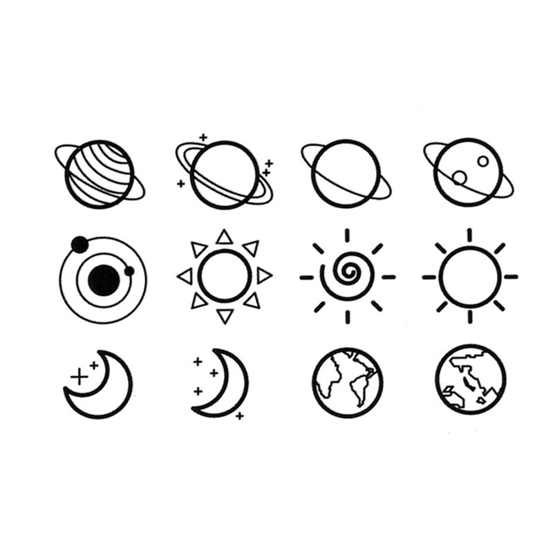 Sun Moon Planet Simple Hand Painted Black And White Tattoo Stickers Waterproof Men And Women Temporary Tattoo Shopee Malaysia