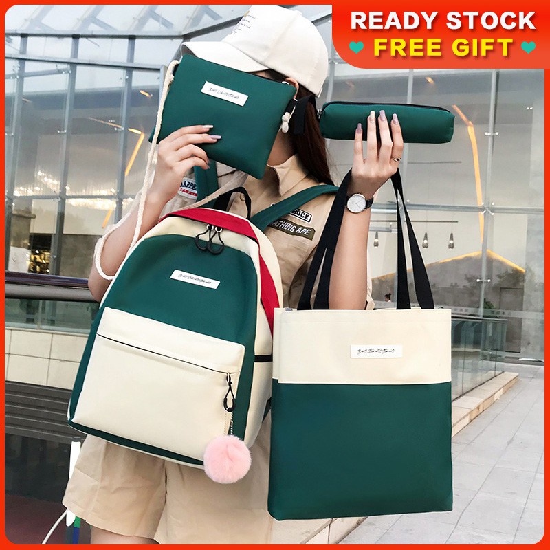 Ready Stock Women S Casual Backpack Set Girls Korean Waterproof School Bag Pencil Case Student Backpacks Shopee Malaysia