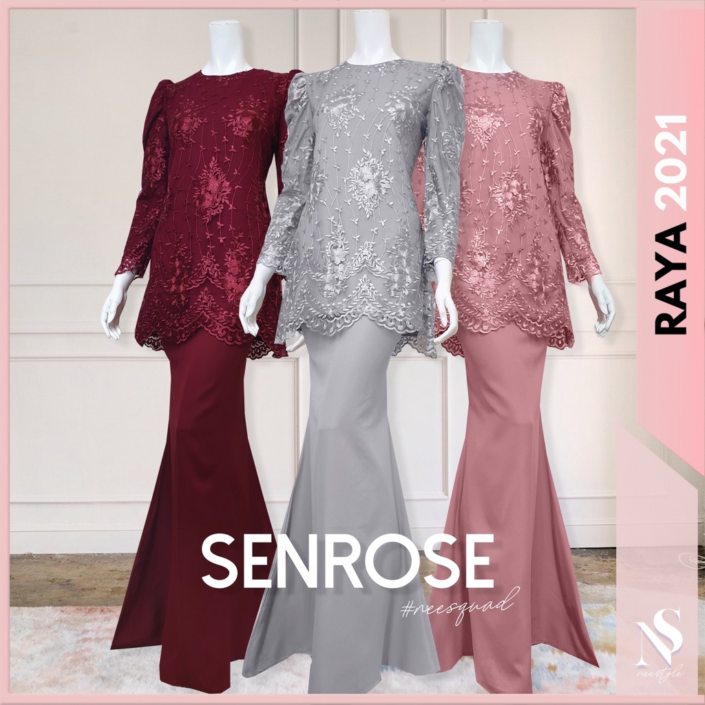 Design terbaru terkini baju kurung raya 2021. Baju Raya 2021 Senrose Muslimah Baju Kurung Moden Nikah Tunang Kahwin Bridal Full Lace Size S M L Xl Plussize Shopee Malaysia