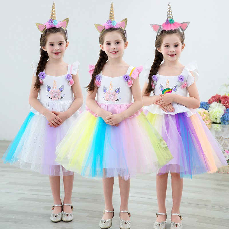 2020 Floral Girls Dress Unicorn Party Dress Kids Dresses Princess Dress Girl Tutu Dress Birthday Shopee Malaysia