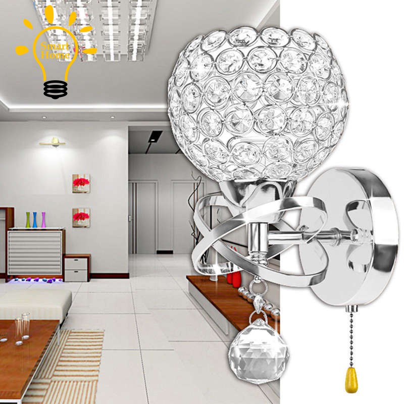 Led Modern Crystal Wall Lamp Sconce Light Bulb Bedroom Hallway