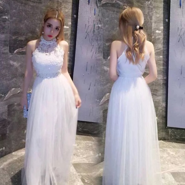 Beauty Grand Elegant Wedding Dinner Lace White Dress Shopee Malaysia