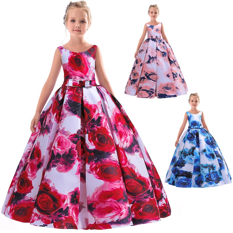 New Teenage Girls Dress A Line Print Princess Dress Birthday Wedding Evening Kids Children Clothing 4 14 Years Shopee Malaysia