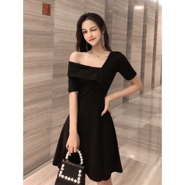 Hot Elegant Women Ladies Evening Party Dinner Dress Black Sexy Oblique Shoulder Midi Formal Dresses Shopee Malaysia