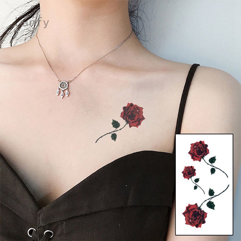 Color Rojo Rosa Flor Marca Nueva Moda Impermeable Temporal Tatuaje Pegatina Tatoo Tatto Hombres Mujeres Flash | Shopee España 800_x_800_jpg