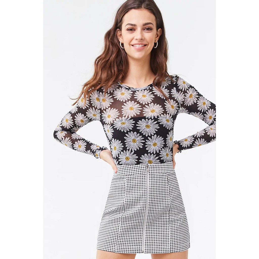 Forever 21 Women S Floral Mesh Top Black Shopee Philippines