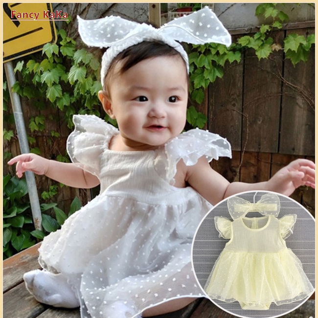 Jumpsuit Hairband Dress Set New Born Baby Girl Infant Dress Clothes Summer Kids Party Birthday Set Shopee Philippines