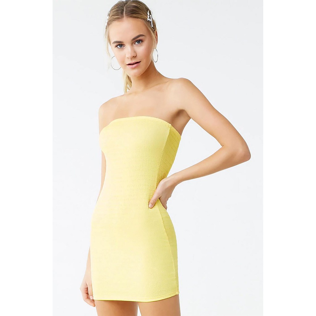 Forever 21 Women S Smocked Tube Mini Dress Yellow Shopee Philippines