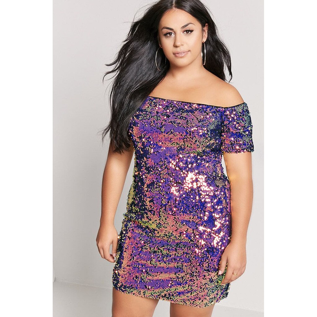 Forever 21 Plus Size Plus Size Sequin Off The Shoulder Dress Pink Shopee Philippines