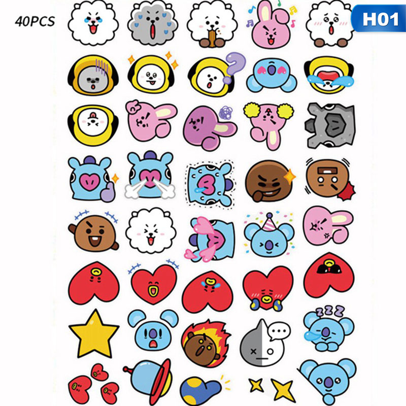 40 pcs bt21 cartoon character emoticon stickers cute hand account stickers luggage diary diy sticker bangtan boys kpop fans gift shopee philippines