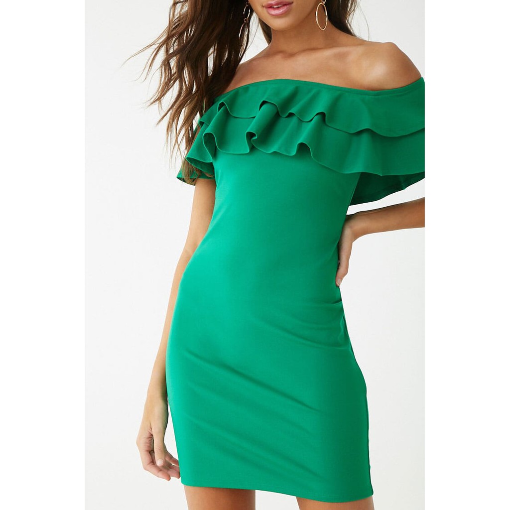 Forever 21 Women S Off The Shoulder Flounce Mini Dress Green Shopee Philippines