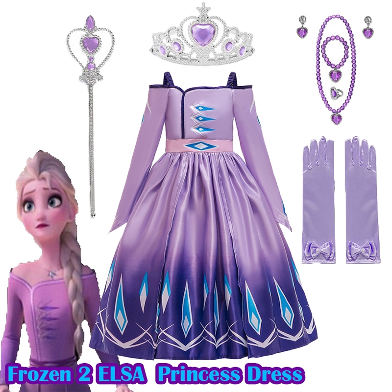 New Anna Elsa 2 Girl Dress Frozen 2 Christmas Halloween Party Cosplay Costume Princess Purple Dress Shopee Philippines