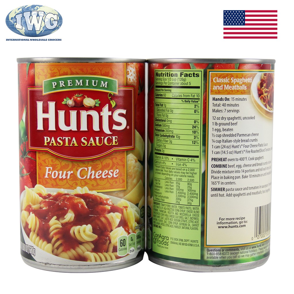 Meatballs in spaghetti sauce, spaghetti sauce, vegetable lasagna curls, etc. Iwg Hunt S Premium Pasta Sauce Four Cheese 24oz Shopee Philippines